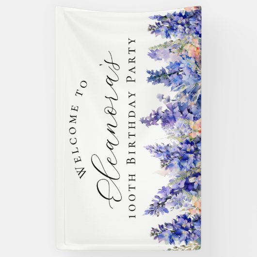 100e verjaardagsfeest juli Geboorte Bloem Welkom Spandoek (Verticaal)