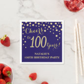 100e Verjaardagsfeest Marine Blauw en Gouden Diama Servet (Insitu)
