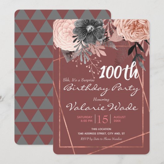 100e Verjaardagsfeest Roze Rozen Kaart (Voorkant / Achterkant)