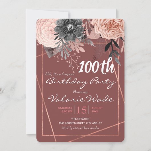 100e Verjaardagsfeest Roze Rozen Kaart (Voorkant)