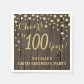 100e verjaardagsfeest rustiek hout en gouden diama servet (Voorkant)