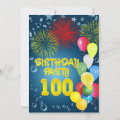 100e verjaardagsfeest Uitnodiging met ballonnen (Voorkant)