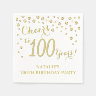 100e verjaardagsfeest Witte en Gouden Diamant Servet