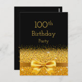 100e verjaardagsfeest zwarte gouden boog-uitnodigi briefkaart (Voorkant / Achterkant)