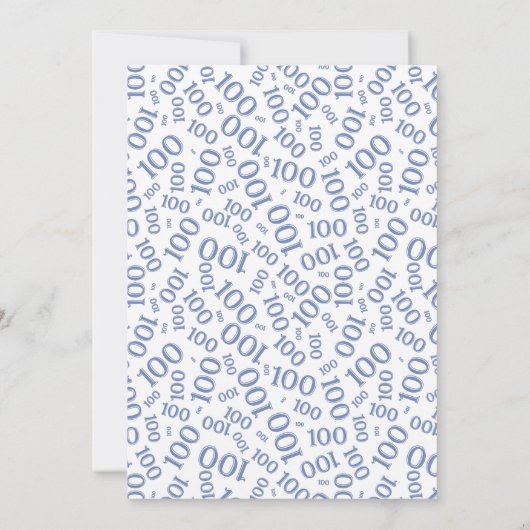 100e verjaardagsfeestje blauw/wit nummerpatroon kaart (Achterkant)