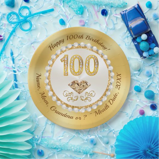 100e verjaardagsfeestje Borden, 2 maten, rond plei Papieren Bordje (Feest)