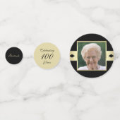 100e Verjaardagsfeestje confetti met foto in zwart (Voorkanten)