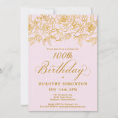 100e verjaardagsfeestje Goud Roos Bloesem Blauw Ro Kaart (Voorkant)