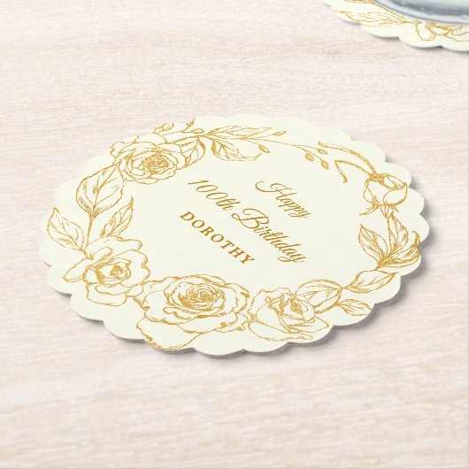100e verjaardagsfeestje Goud Roos Ivoor Wit Kartonnen Onderzetters (Gekanteld)