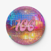100e verjaardagsfeestje Gouden Roze Glitter Disco  Papieren Bordje (Voorkant)