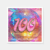 100e verjaardagsfeestje Gouden Roze Glitter Disco Servet (Voorkant)