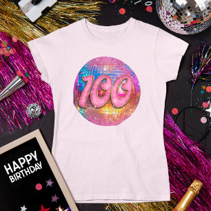 100e verjaardagsfeestje Gouden Roze Glitter Disco T-shirt