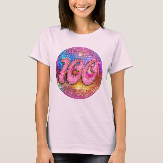 100e verjaardagsfeestje Gouden Roze Glitter Disco  T-shirt (Voorkant)