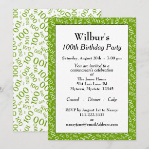 100e verjaardagsfeestje groen / wit nummerpatroon kaart