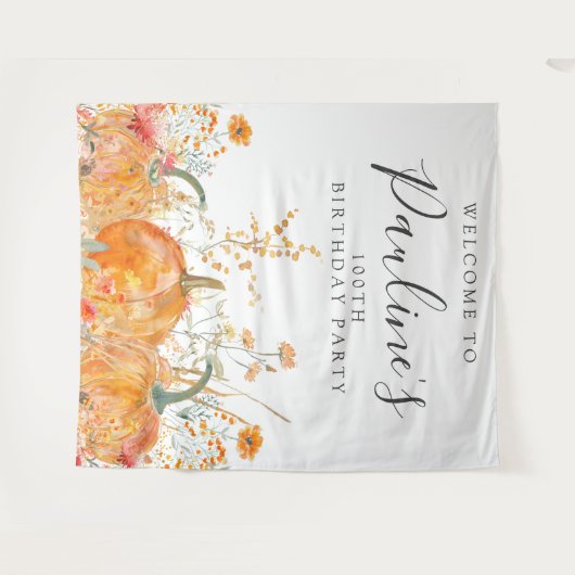 100e verjaardagsfeestje Herfst pompoen Wildflower Wandkleed (Voorkant (horizontaal))