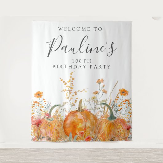 100e verjaardagsfeestje Herfst pompoen Wildflower Wandkleed (Voorkant)