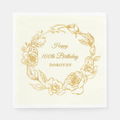 100e verjaardagsfeestje Luxe Goud Roos Ivoor Cockt Servet (Voorkant)