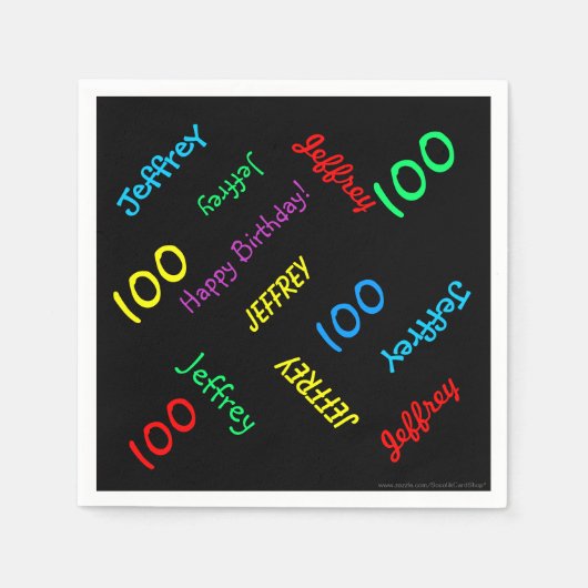 100e verjaardagsfeestje met herhalende namen Black Servetten (Voorkant)