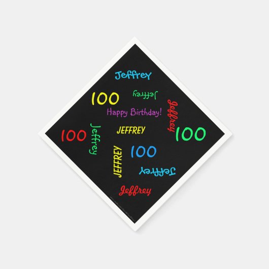 100e verjaardagsfeestje met herhalende namen Black Servetten (Hoek)