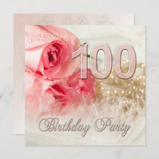 100e verjaardagsfeestje, rozen en parels kaart (Voorkant / Achterkant)