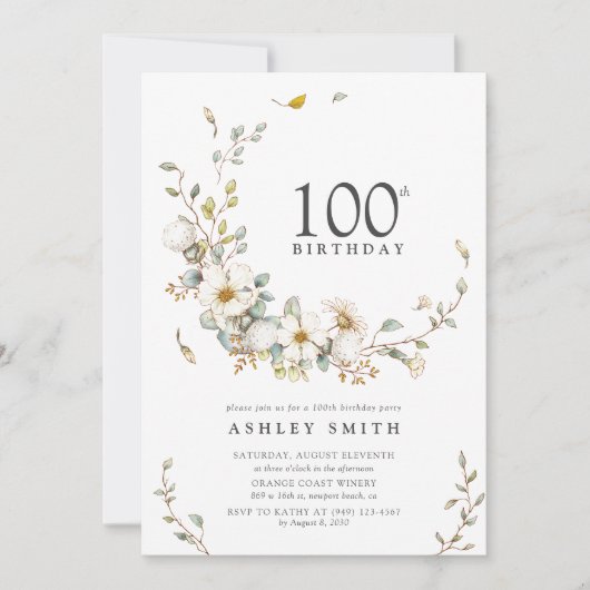100e verjaardagsfeestje rustieke Waterverf Wildflo Kaart (Voorkant)