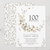 100e verjaardagsfeestje rustieke Waterverf Wildflo Kaart (Voorkant / Achterkant)