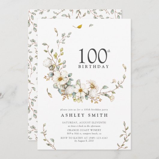100e verjaardagsfeestje rustieke Waterverf Wildflo Kaart (Voorkant / Achterkant)