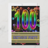 100e Verjaardagsfeestje Uitnodiging met bubbels (Voorkant)
