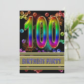100e Verjaardagsfeestje Uitnodiging met bubbels (Staand voorkant)