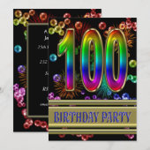 100e Verjaardagsfeestje Uitnodiging met bubbels (Voorkant / Achterkant)