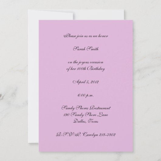 100e verjaardagsfeestje uitnodigings Rozen Kaart (Achterkant)