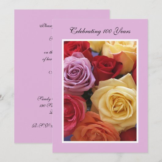 100e verjaardagsfeestje uitnodigings Rozen Kaart (Voorkant / Achterkant)