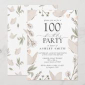 100e verjaardagsfeestje Vlinders Bloemen Neutraal Kaart (Voorkant / Achterkant)