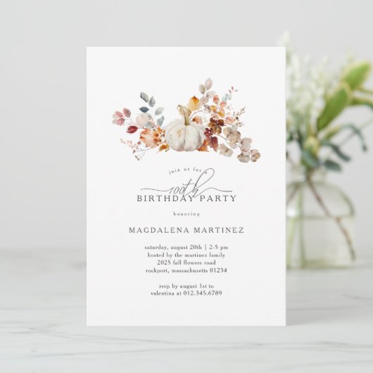 100e verjaardagsfeestje Witte pompoen Herfst Bloem Kaart (Staand voorkant)