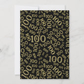 100e verjaardagsfeestje zwart / goud nummerpatroon kaart (Achterkant)