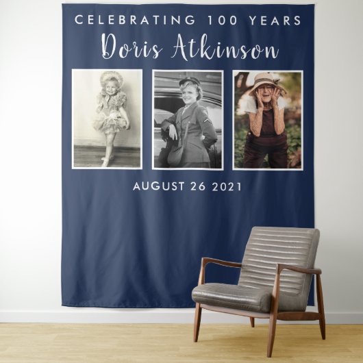 100e verjaardagsfotocollage backdrop banner wandkleed (In situ)