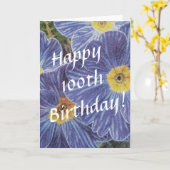 100e verjaardagskaart met blauwe bloemen kaart (Gele Bloem)