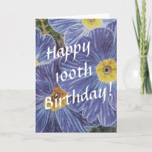 100e verjaardagskaart met blauwe bloemen kaart