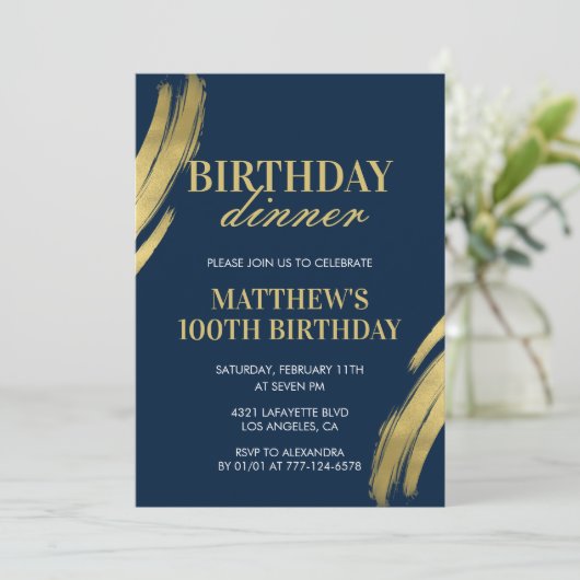 100e verjaardagsuitnodiging Verjaardagsdiner Manne Kaart (Staand voorkant)