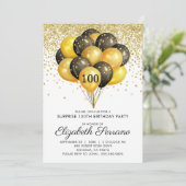 100e verrassingsdag zwarte goudglitter kaart (Staand voorkant)