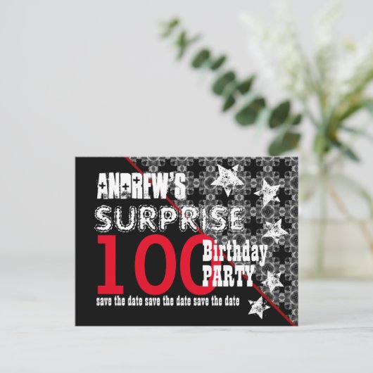100e Verrassingsverjaardag Save the Date Diagonal Aankondigingskaart (Staand voorkant)