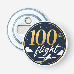 100e vlucht gouden vliegtuig reis souvenir button flesopener