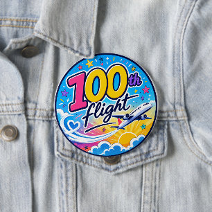100e vlucht kleurrijk vliegtuig reis souvenir ronde button 4,0 cm