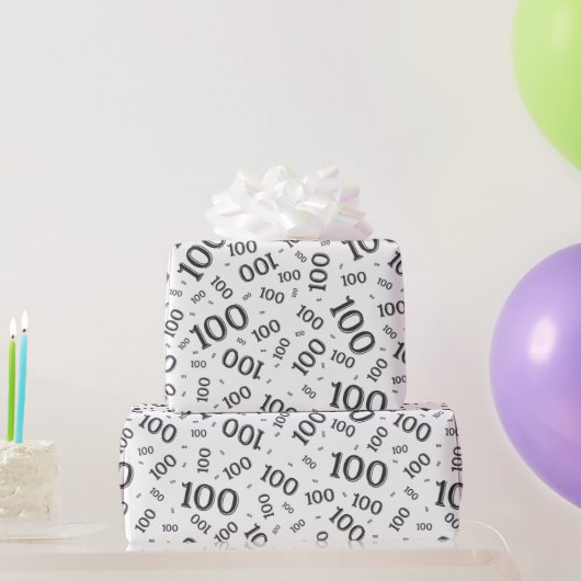 100e zwart/wit willekeurig aantal patroon medium cadeaupapier (Feestgeschenken)