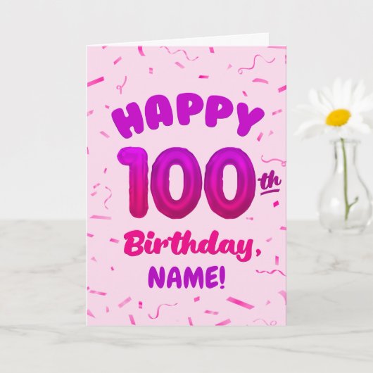100ste ballon nummer aangepaste naam verjaardagska kaart (Kleine Plant)