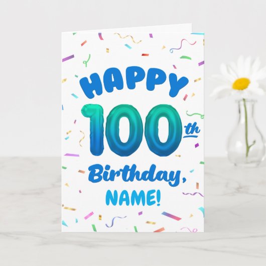100ste ballon nummer aangepaste naam verjaardagska kaart (Kleine Plant)