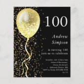 100ste | Black & Gold Verjaardag Budget Uitnodigin (Voorkant)