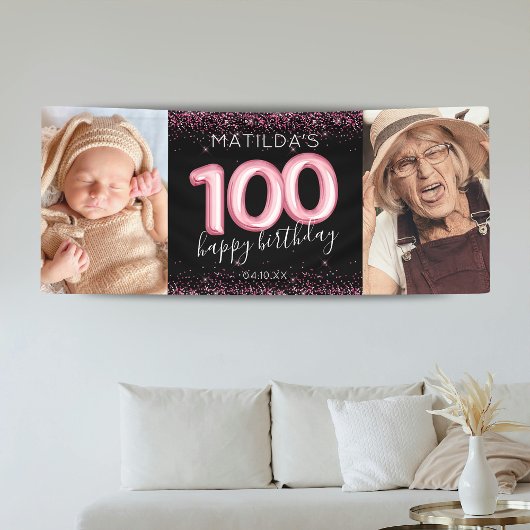 100ste Black Pink Verjaardags Foto Banner