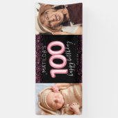 100ste Black Pink Verjaardags Foto Banner (Verticaal)