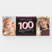 100ste Black Pink Verjaardags Foto Banner (Horizontaal)